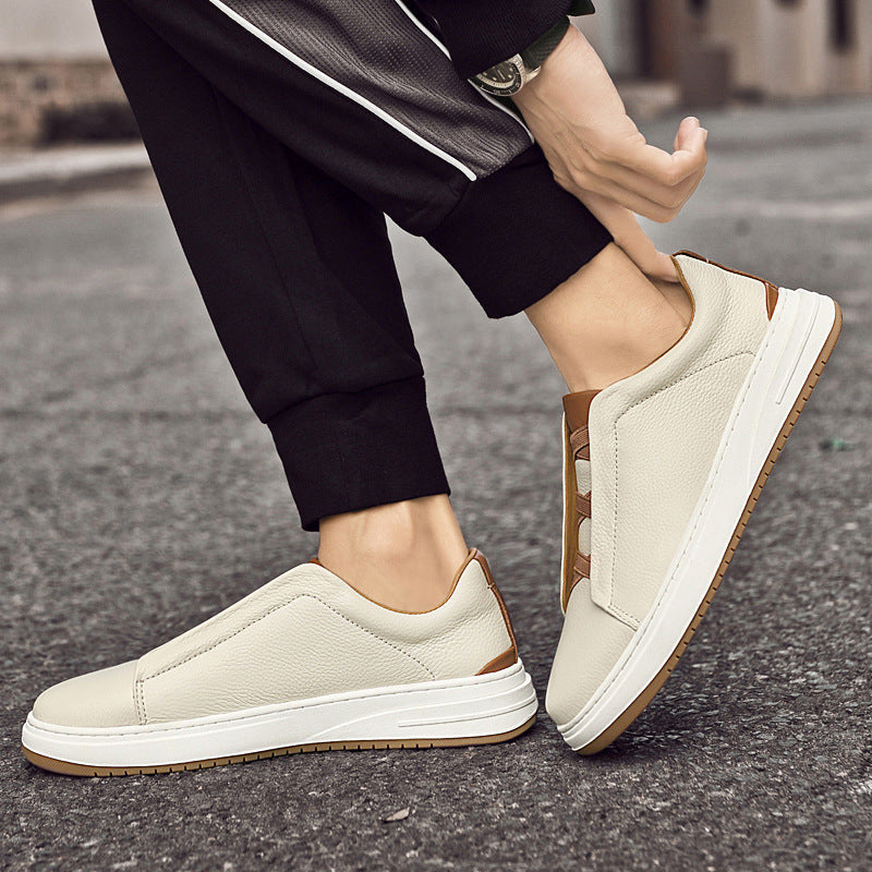 Male Slip-On Low-Top Shoes with Rubber Sole and Hand-Stitched Details