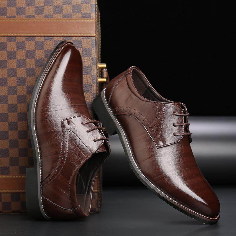 Male Dress Shoes Plus Size Low-Top with Rubber Sole and Toe Cap
