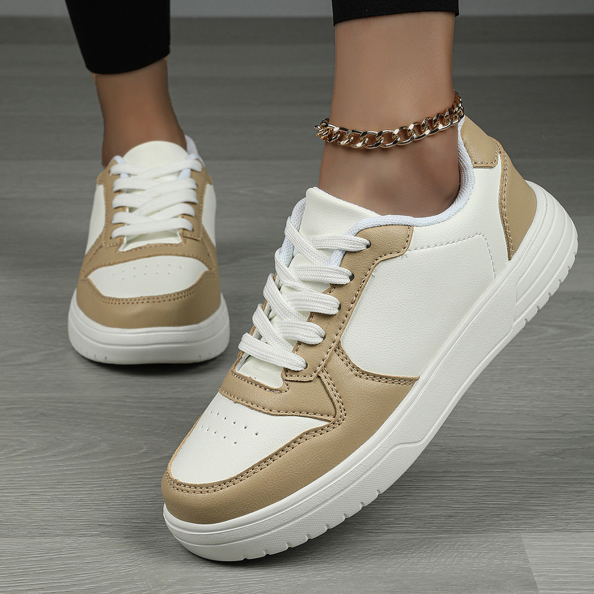 Male Spring Sports Shoes Breathable Artificial PU Upper Rubber Sole Lace-Up Closure Low-Top