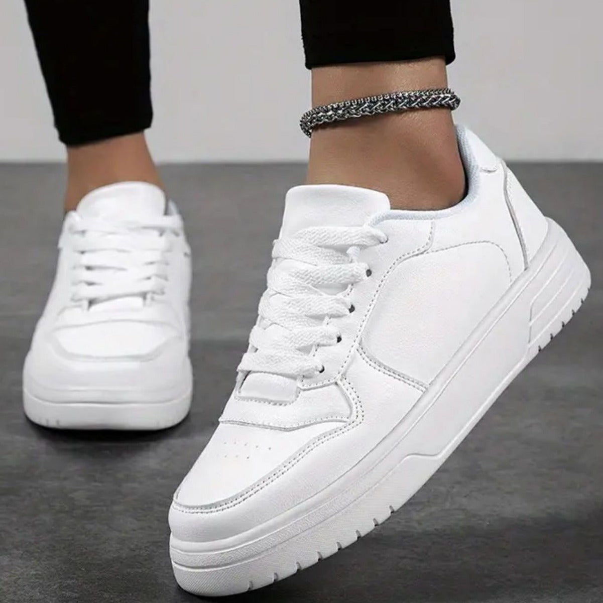 Male Spring Sports Shoes Breathable Artificial PU Upper Rubber Sole Lace-Up Closure Low-Top