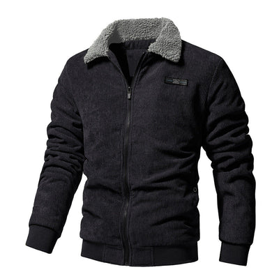Men Winter Corduroy Jacket With Padded Lining And Lapel Collar