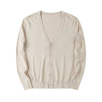 Men Cardigan V-Neck Solid Color Long Sleeve