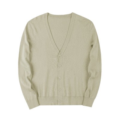 Men Cardigan V-Neck Solid Color Long Sleeve