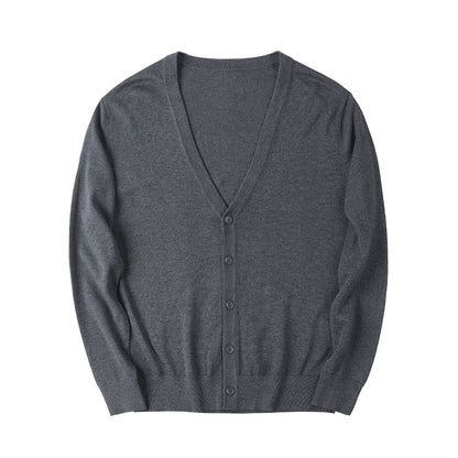 Men Cardigan V-Neck Solid Color Long Sleeve
