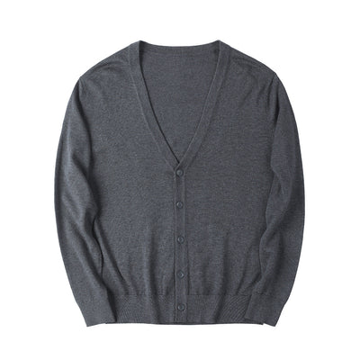 Men Cardigan V-Neck Solid Color Long Sleeve