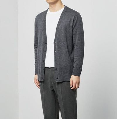 Men Cardigan V-Neck Solid Color Long Sleeve