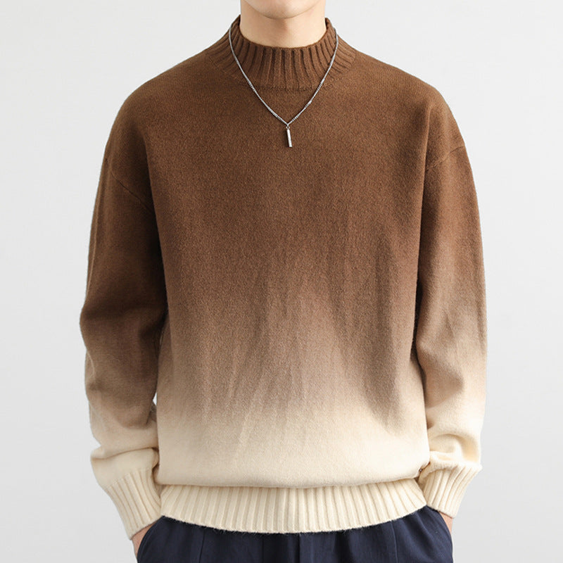 Men Autumn Knit Sweater Gradient Long Sleeve Round Neck