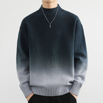 Men Autumn Knit Sweater Gradient Long Sleeve Round Neck