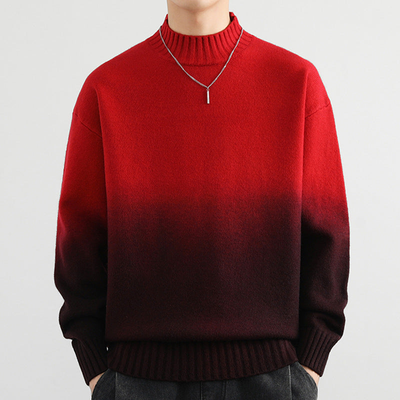Men Autumn Knit Sweater Gradient Long Sleeve Round Neck