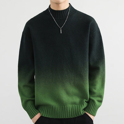 Men Autumn Knit Sweater Gradient Long Sleeve Round Neck