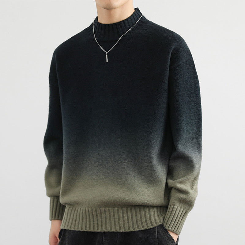 Men Autumn Knit Sweater Gradient Long Sleeve Round Neck