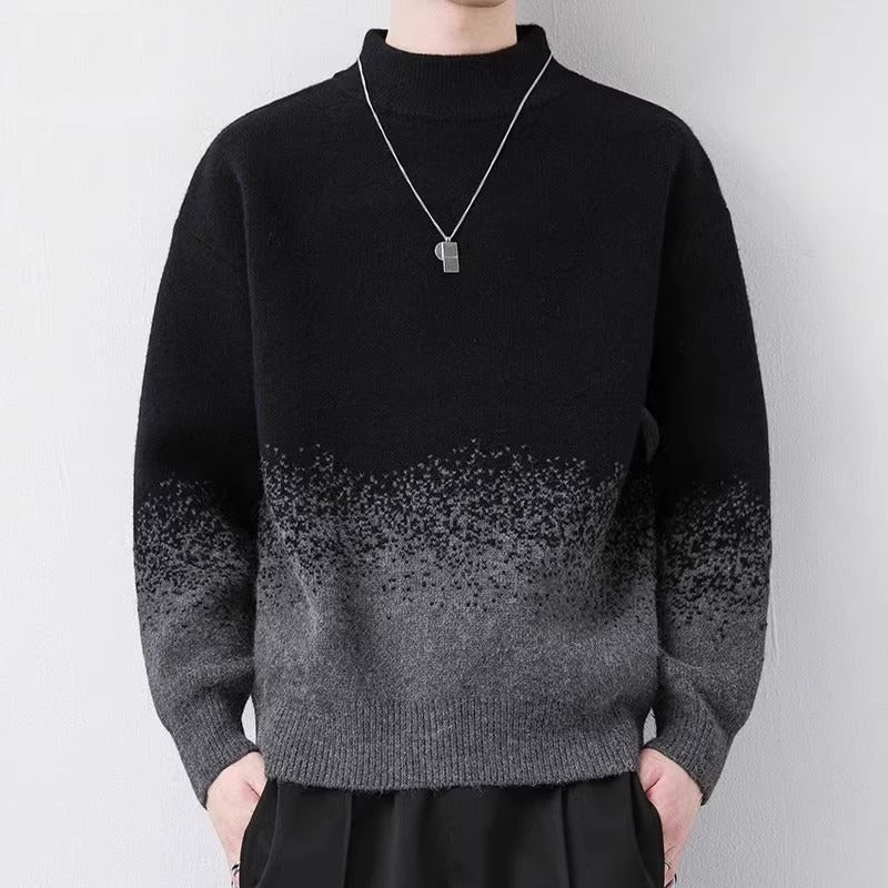 Men Winter Pullover Sweater Gradient Color Thick Knit Long Sleeve