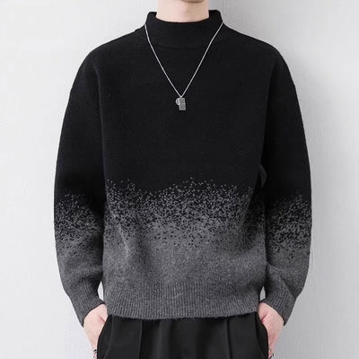 Men Winter Pullover Sweater Gradient Color Thick Knit Long Sleeve