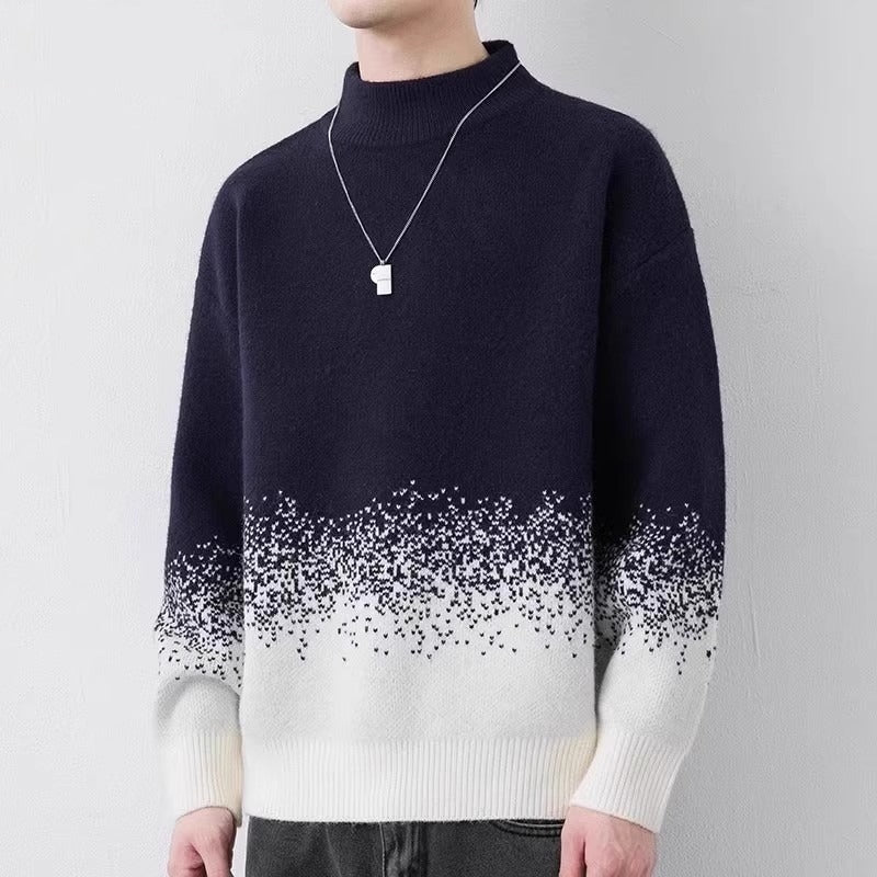 Men Winter Pullover Sweater Gradient Color Thick Knit Long Sleeve