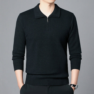 Men Spring Knit Pullover Lapel Collar Long Sleeve Loose Fit