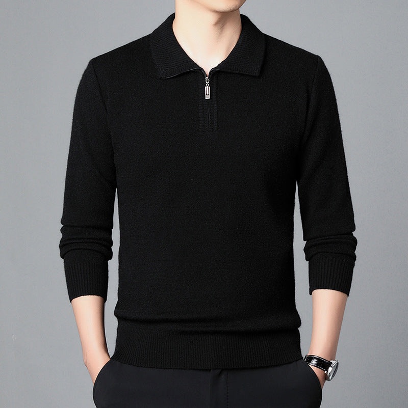 Men Spring Knit Pullover Lapel Collar Long Sleeve Loose Fit