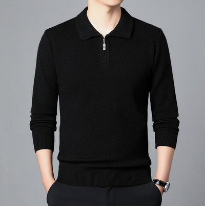 Men Spring Knit Pullover Lapel Collar Long Sleeve Loose Fit