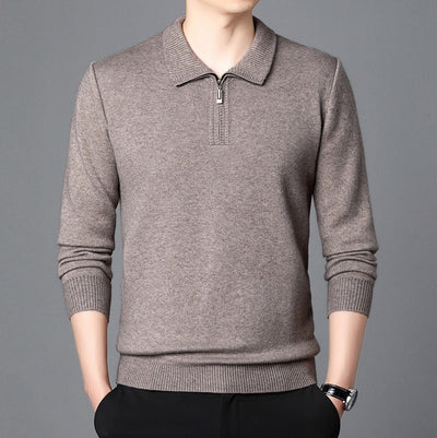 Men Spring Knit Pullover Lapel Collar Long Sleeve Loose Fit