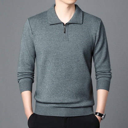 Men Spring Knit Pullover Lapel Collar Long Sleeve Loose Fit