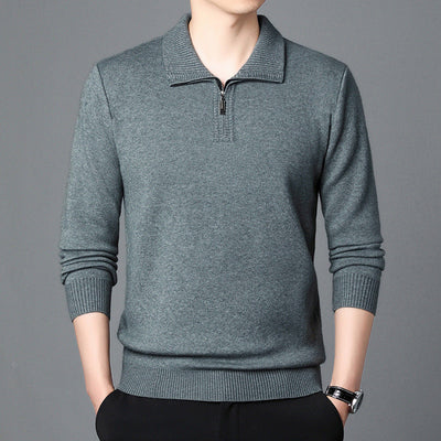 Men Spring Knit Pullover Lapel Collar Long Sleeve Loose Fit