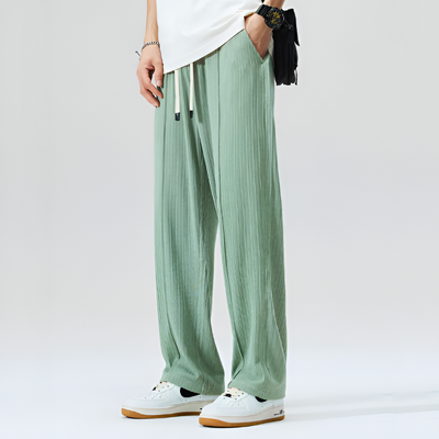 Men Pleated Drawstring Trousers with Straight Leg