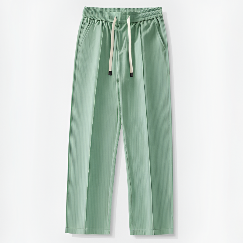 Men Pleated Drawstring Trousers with Straight Leg