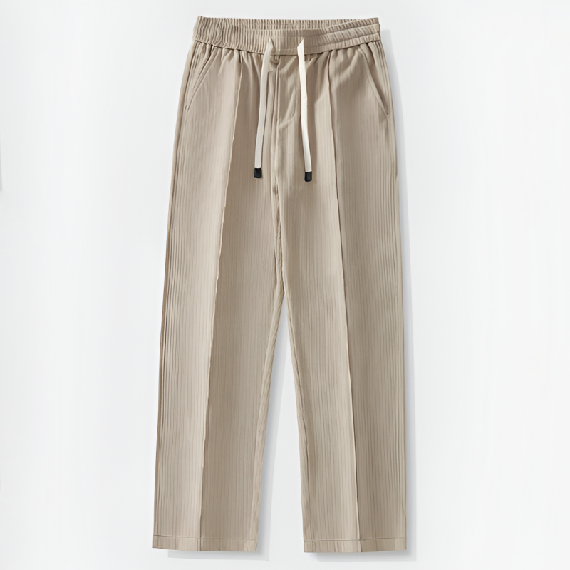 Men Pleated Drawstring Trousers with Straight Leg