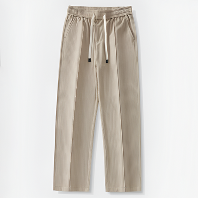 Men Pleated Drawstring Trousers with Straight Leg