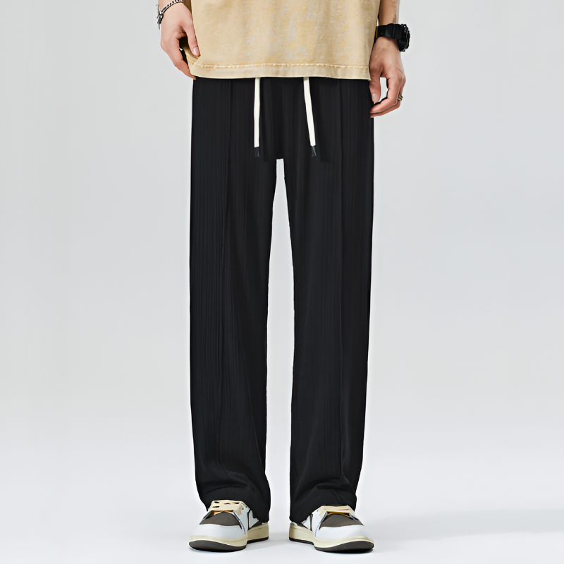 Men Pleated Drawstring Trousers with Straight Leg