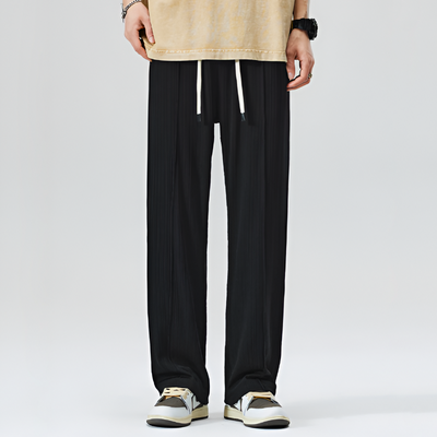 Men Pleated Drawstring Trousers with Straight Leg