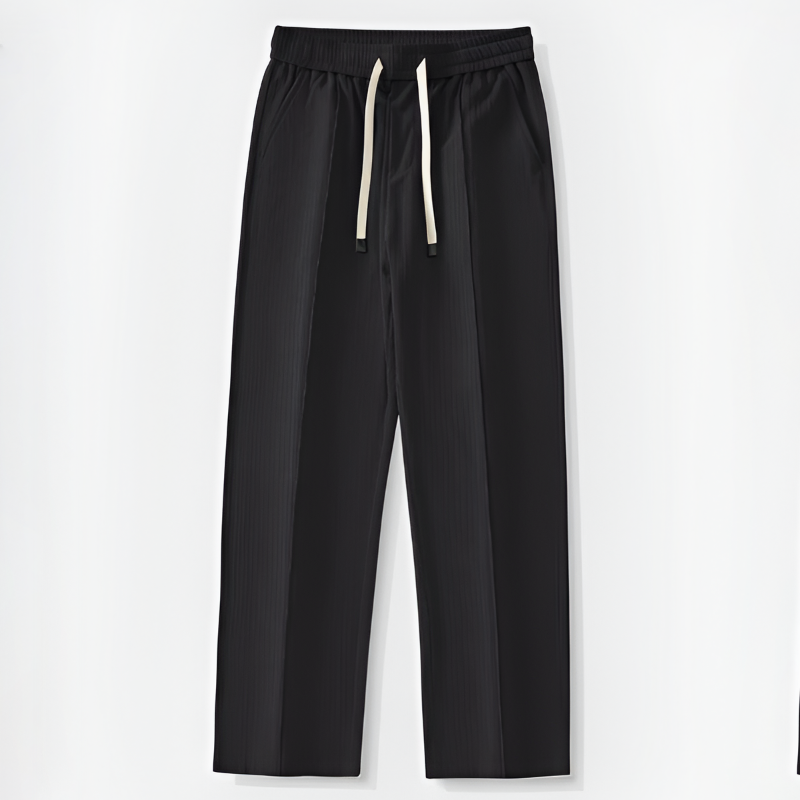 Men Pleated Drawstring Trousers with Straight Leg