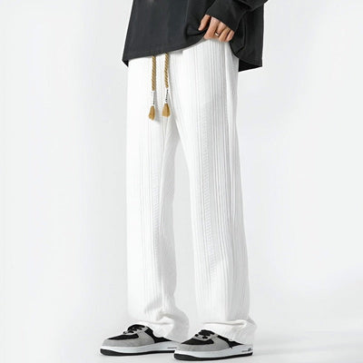 Men Straight-Leg Pants with Adjustable Waistband and Textured Ribbed Design