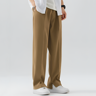 Men Pleated Trousers with Split Ankle Hem in Lightweight Stretch Fabric