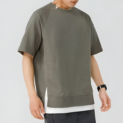 Men’s Oversized T-Shirt Vented Split Hem Short Sleeve Crew Neck