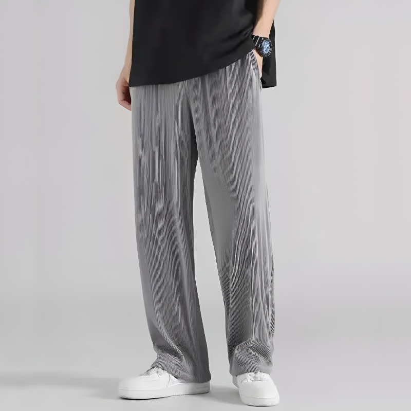 Men Ribbed Pants Straight Leg with Elastic Waistband
