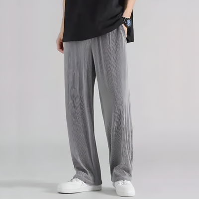 Men Ribbed Pants Straight Leg with Elastic Waistband