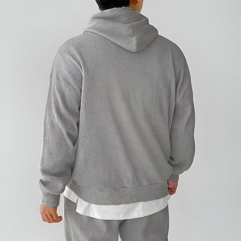 Men's Ribbed Cotton Hoodie with Oversized Hood and Kangaroo Pocket