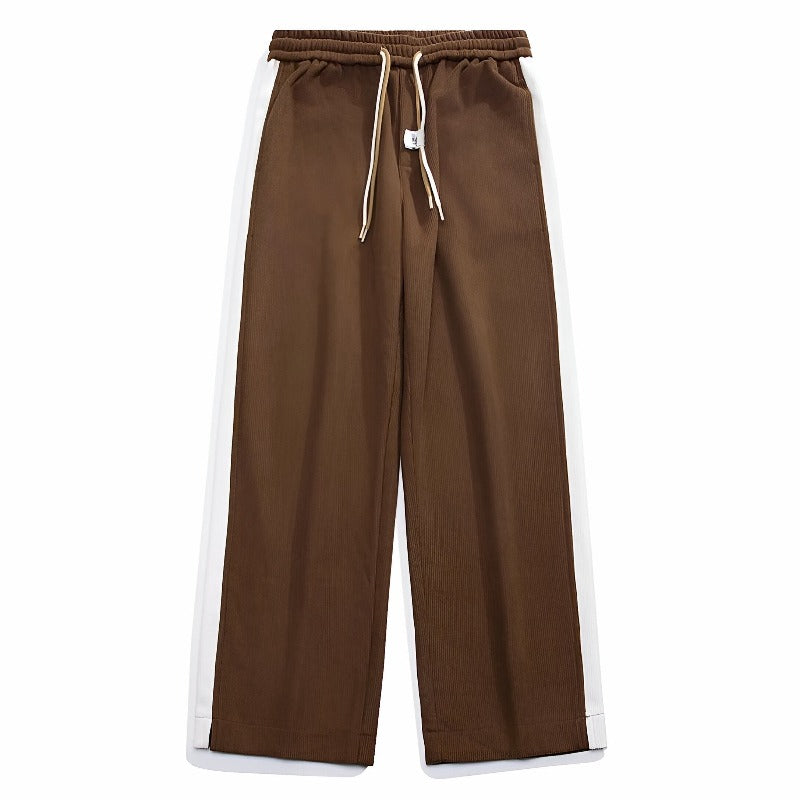 Men Woven Pleated Trousers with Straight Leg and Rib-Knit Fabric