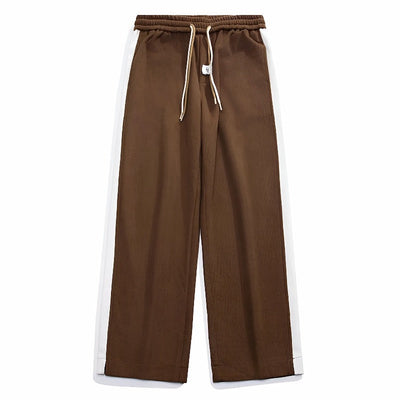 Men Woven Pleated Trousers with Straight Leg and Rib-Knit Fabric