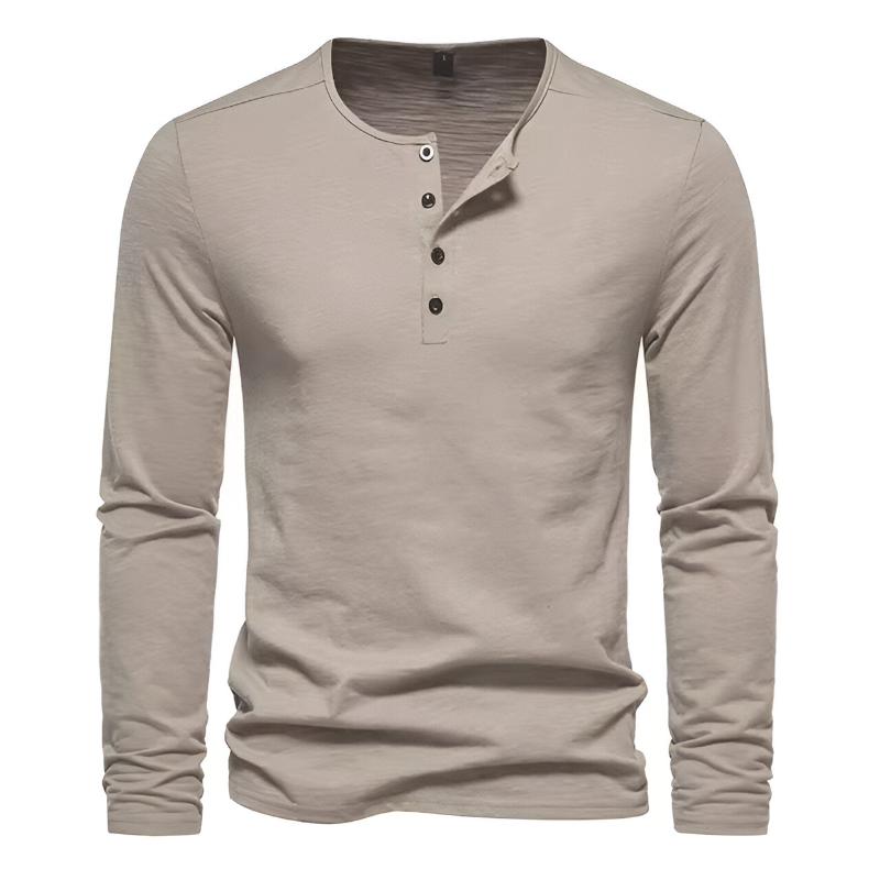 Men’s Long Sleeve Henley Shirt Three-Button Fitted Design