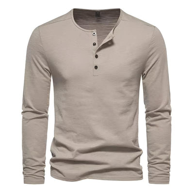 Men’s Long Sleeve Henley Shirt Three-Button Fitted Design