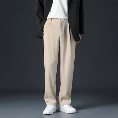 Men Pleated Trousers with Zip Fly and Lightweight Italian Fabric