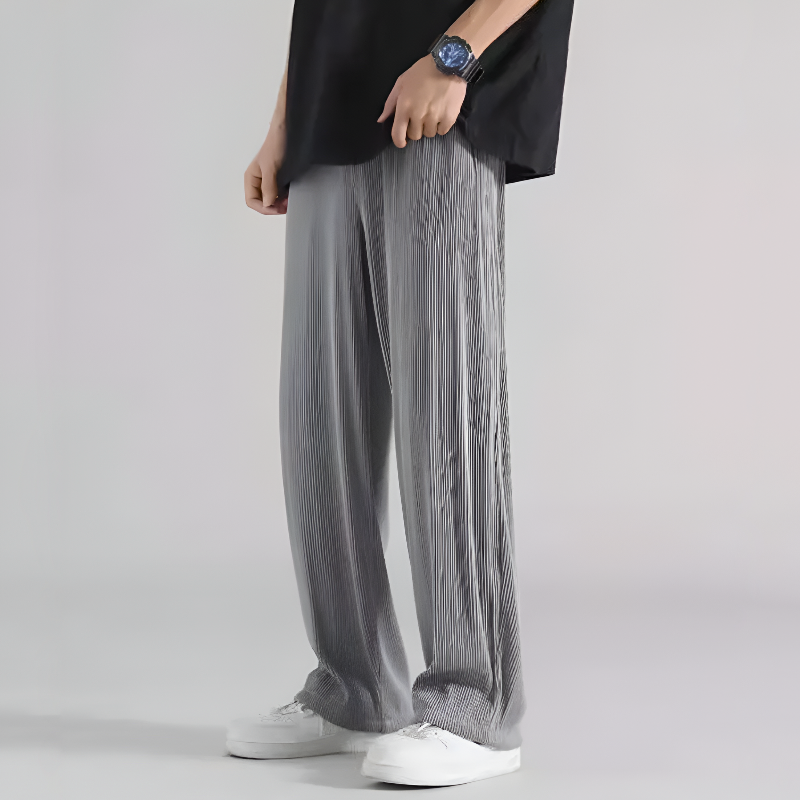 Men Ribbed Pants Straight Leg with Elastic Waistband