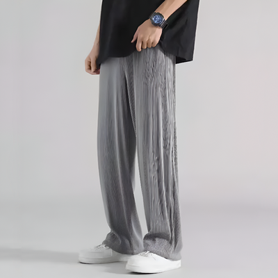 Men Ribbed Pants Straight Leg with Elastic Waistband