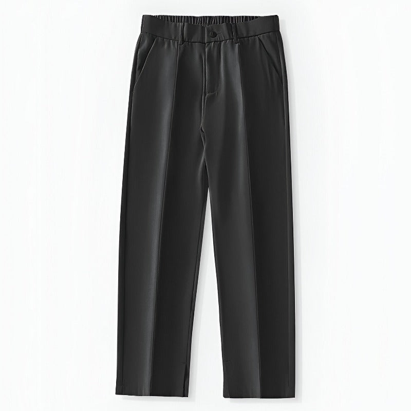 Men Pleated Trousers with Split Ankle Hem in Lightweight Stretch Fabric