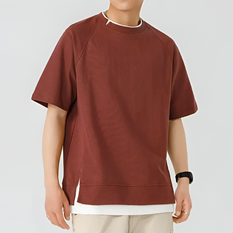 Men’s Oversized T-Shirt Vented Split Hem Short Sleeve Crew Neck