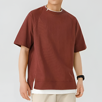 Men’s Oversized T-Shirt Vented Split Hem Short Sleeve Crew Neck