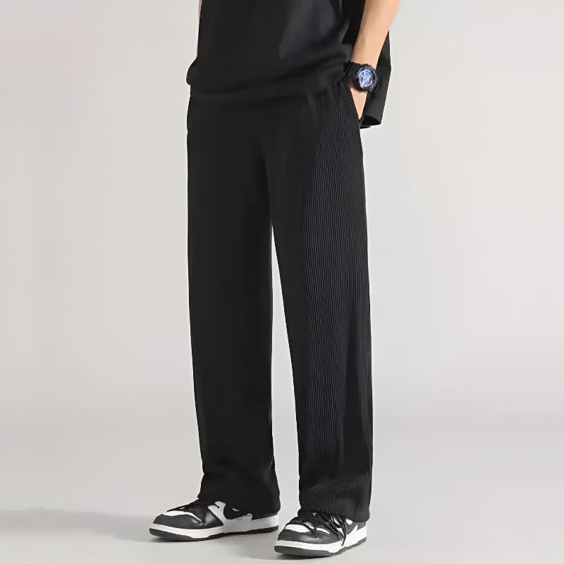 Men Ribbed Pants Straight Leg with Elastic Waistband