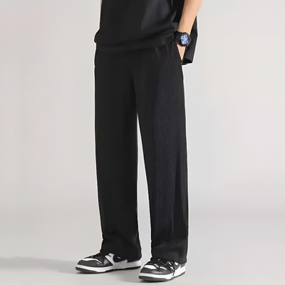 Men Ribbed Pants Straight Leg with Elastic Waistband