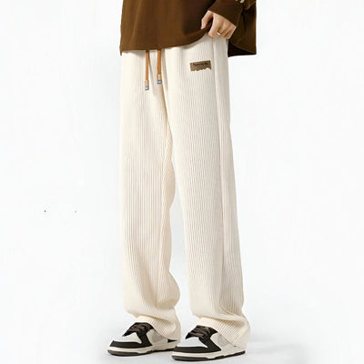 Men Ribbed Pants with Elastic Drawstring Waist and Side Pockets